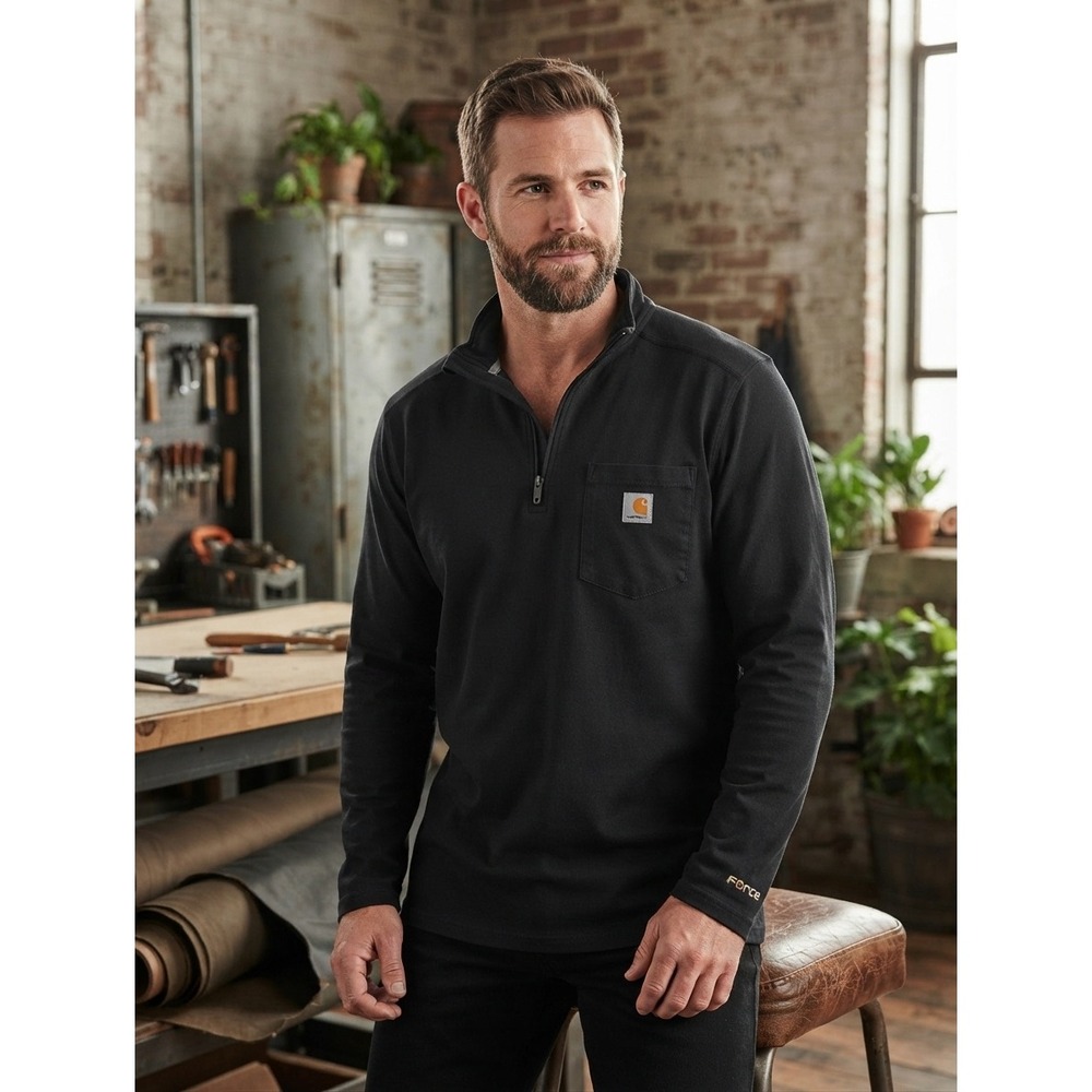 Carhartt Force Relaxed Fit Quarter Zip Long Sleeve Shirt Men's XL Black Cotton